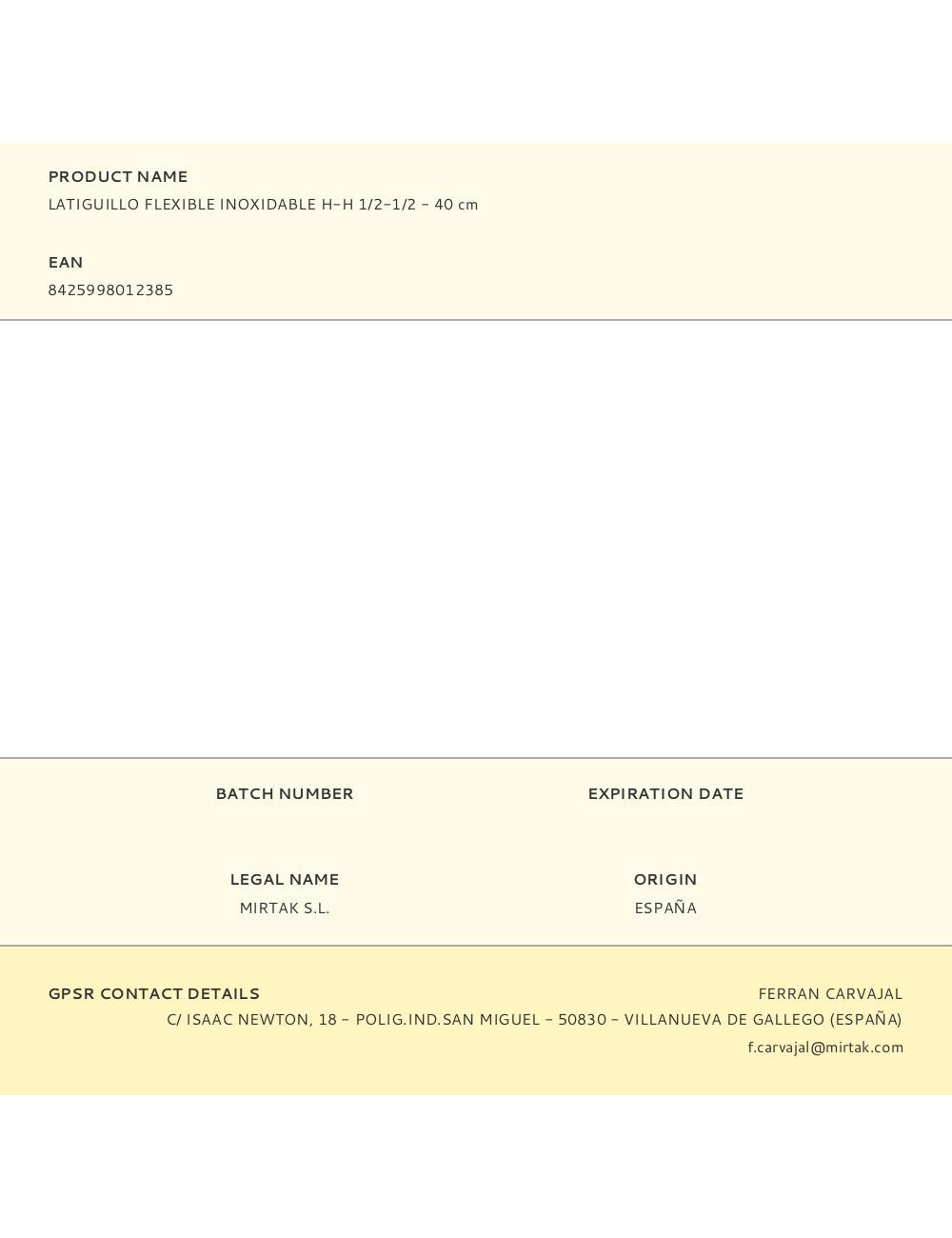 Latiguillo flexible inoxidable h-h 1/2-1/2 - 40 cm