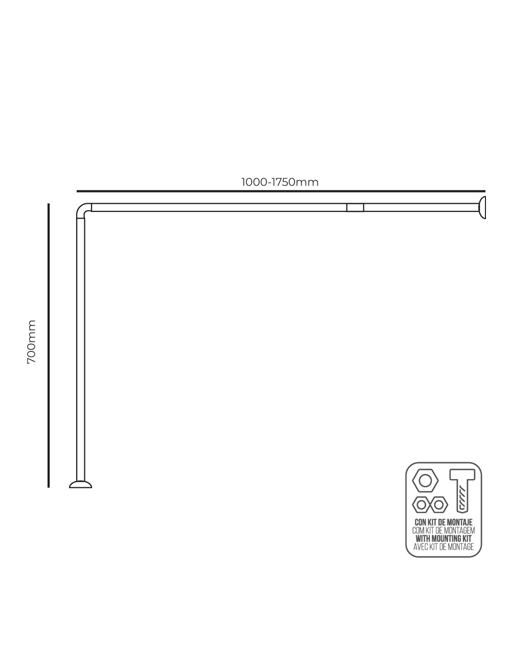 Barra de cortina curva blanca 70 x 100 a 175 cm