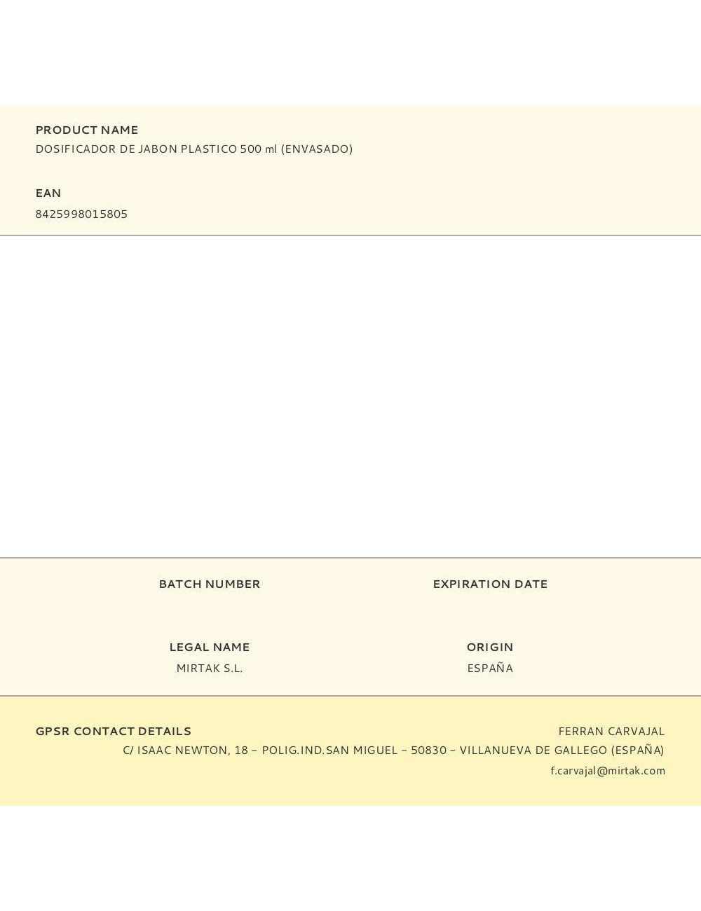 Dosificador de jabon plastico 500 ml (envasado)