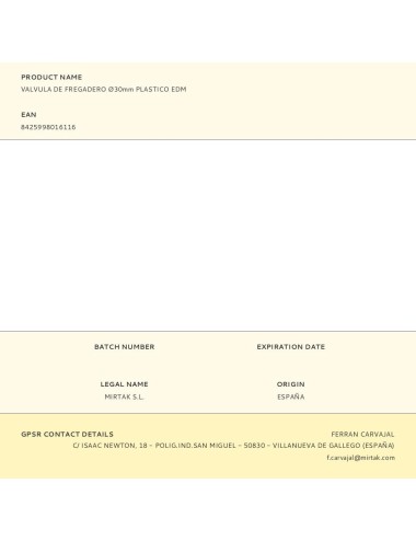 Valvula de fregadero ø30mm plastico edm