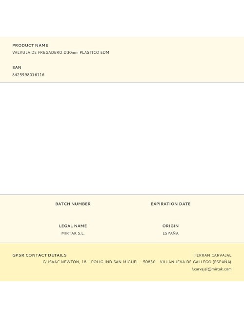 Valvula de fregadero ø30mm plastico edm