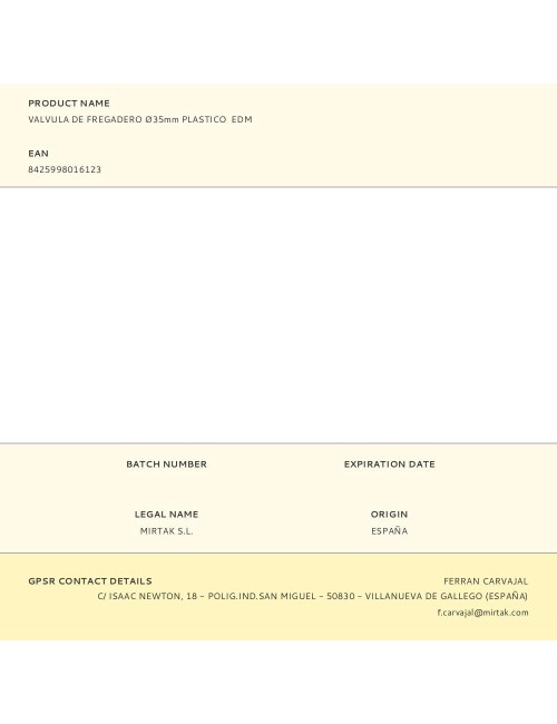 Valvula de fregadero ø35mm plastico edm