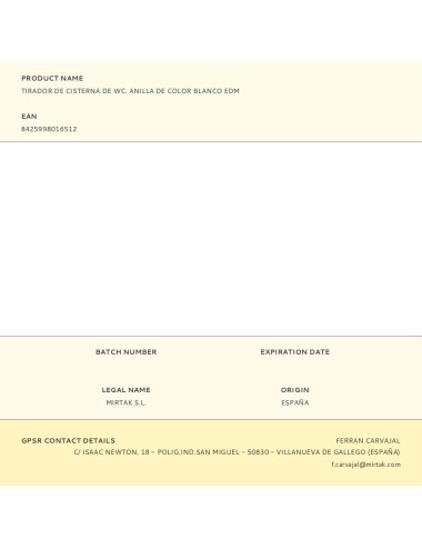 Tirador de cisterna de wc. anilla de color blanco edm