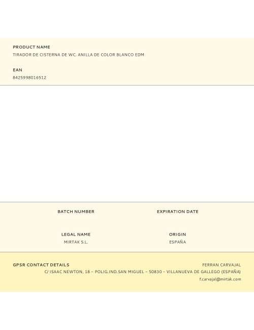 Tirador de cisterna de wc. anilla de color blanco edm