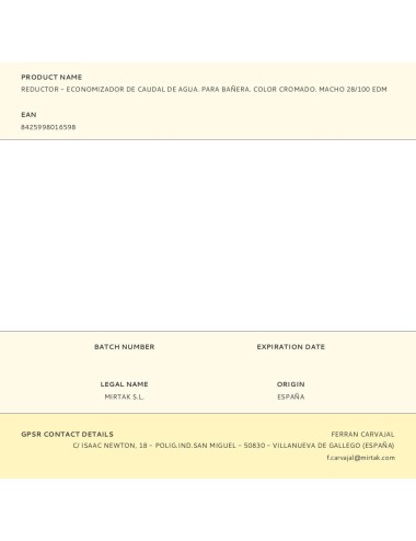 Reductor - economizador de caudal de agua. para bañera. color cromado. macho 28/100 edm