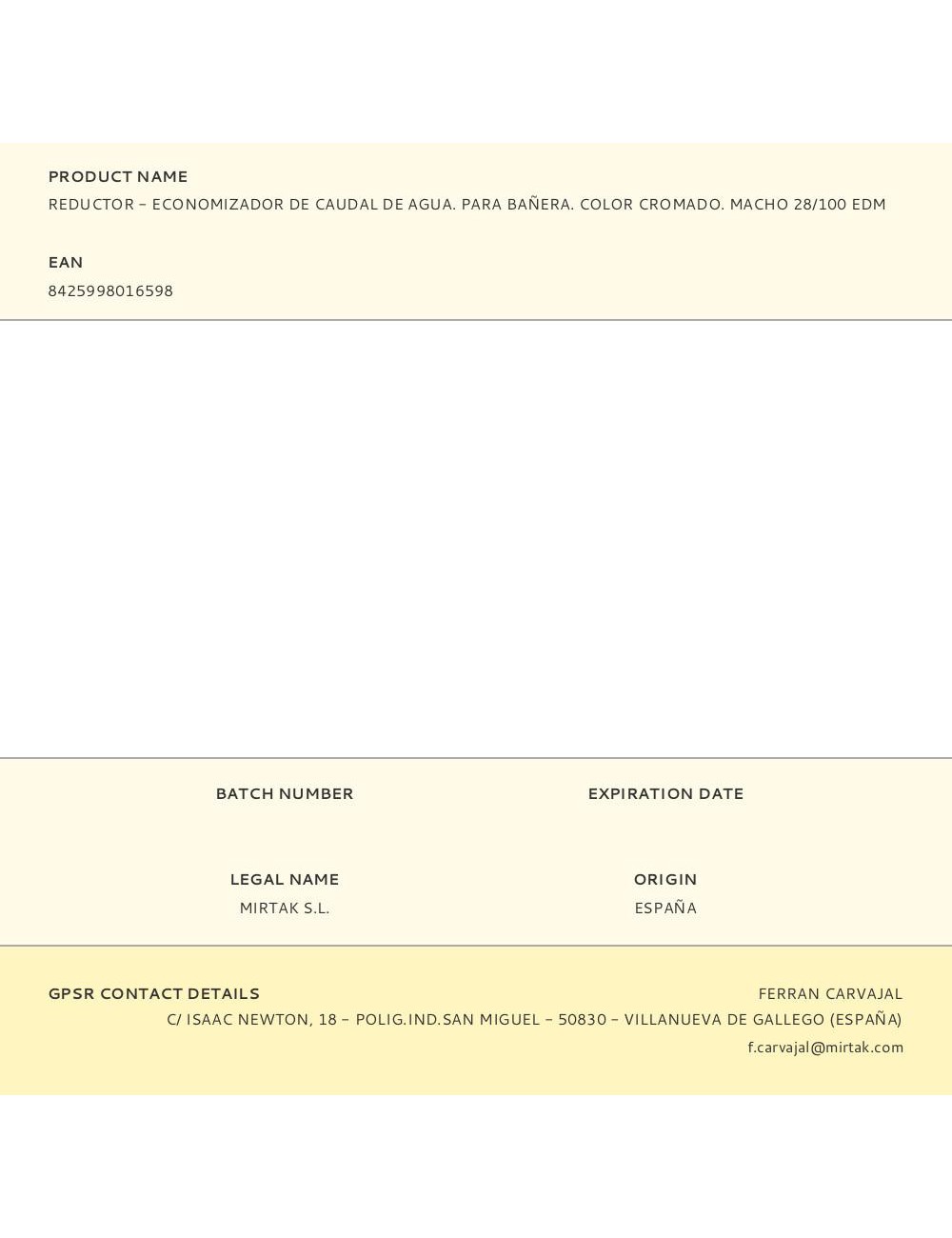 Reductor - economizador de caudal de agua. para bañera. color cromado. macho 28/100 edm