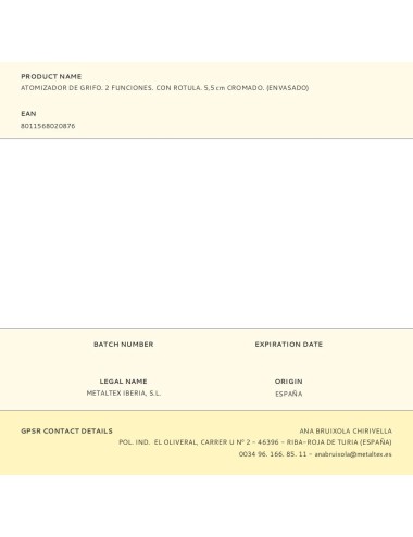 Atomizador de grifo. 2 funciones. con rotula. 5,5 cm cromado. (envasado)