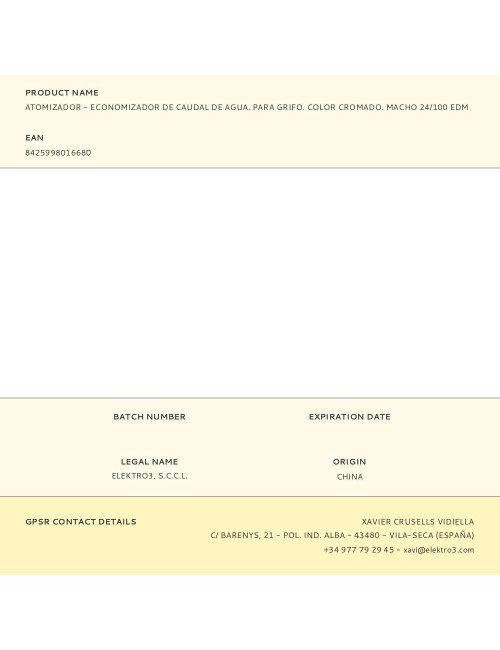 Atomizador - economizador de caudal de agua. para grifo. color cromado. macho 24/100