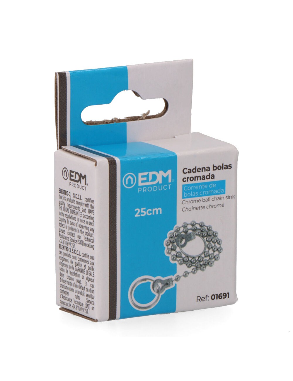 Cadena de bolas cromada de lavabo 25cm edm