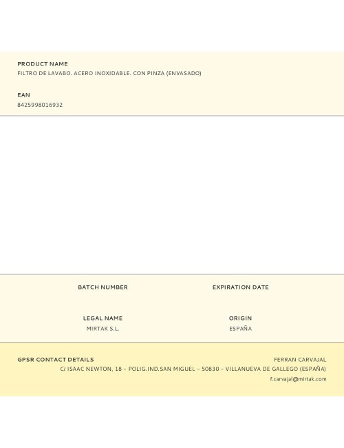 Filtro de lavabo. acero inoxidable. con pinza (envasado)