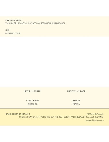 Valvula de lavabo "clic-clac" con rebosadero (envasado)