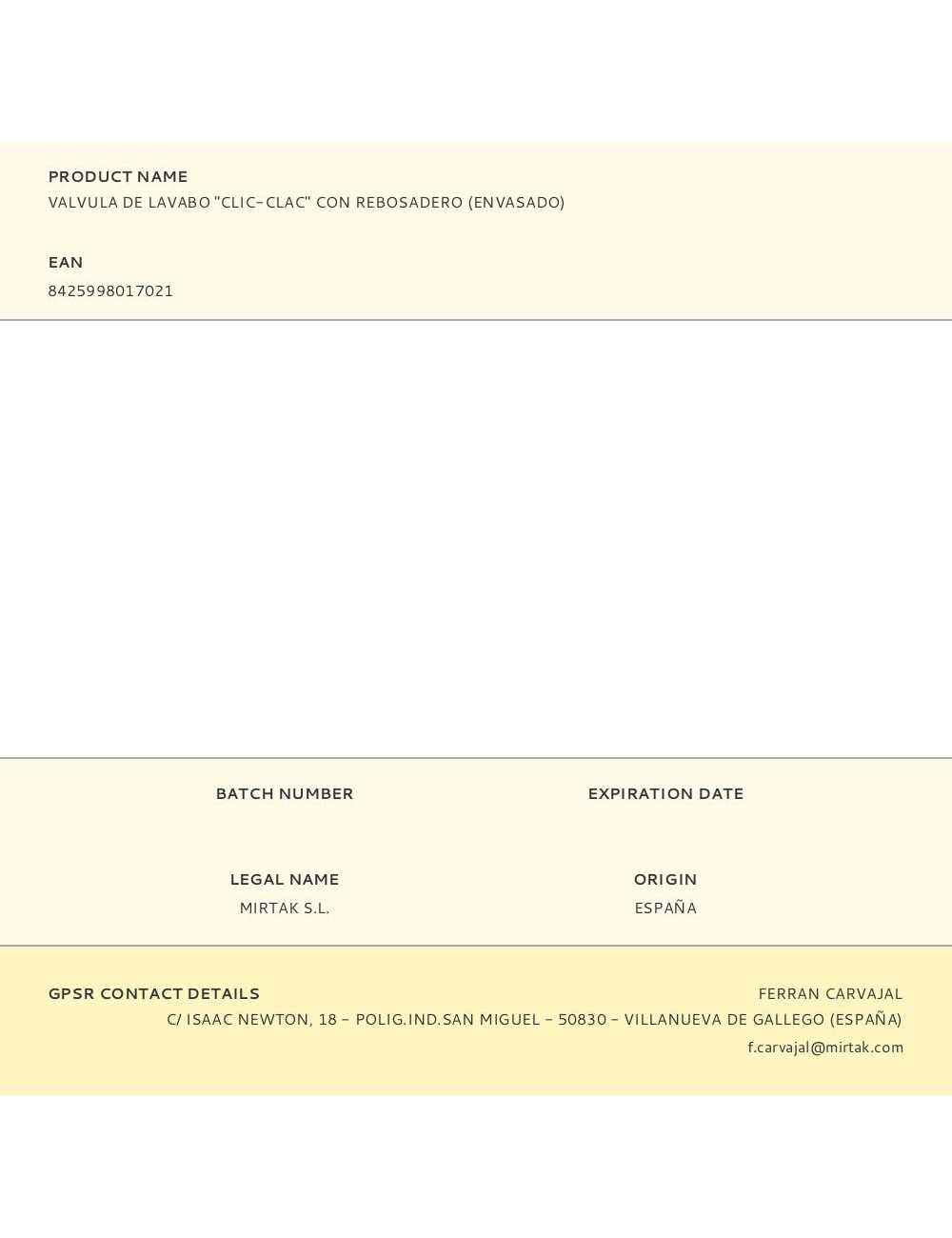 Valvula de lavabo "clic-clac" con rebosadero (envasado)