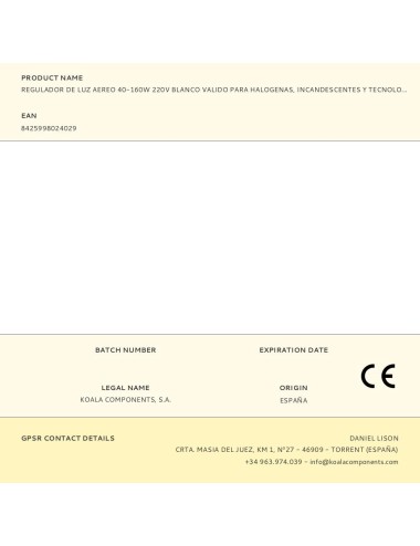 Regulador de luz aereo 40-160w 220v blanco valido para halogenas, incandescentes y tecnologia led