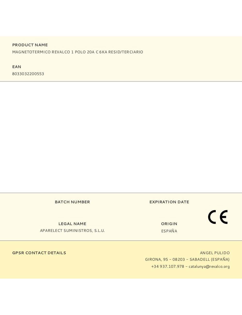 Magnetotermico revalco 1 polo 20a c 6ka resid/terciario
