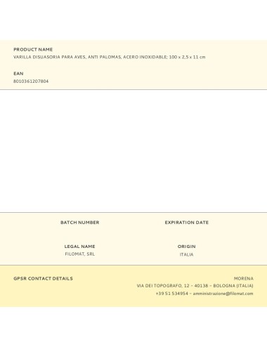 Varilla disuasoria para aves, anti palomas, acero inoxidable 100 x 2,5 x 11 cm