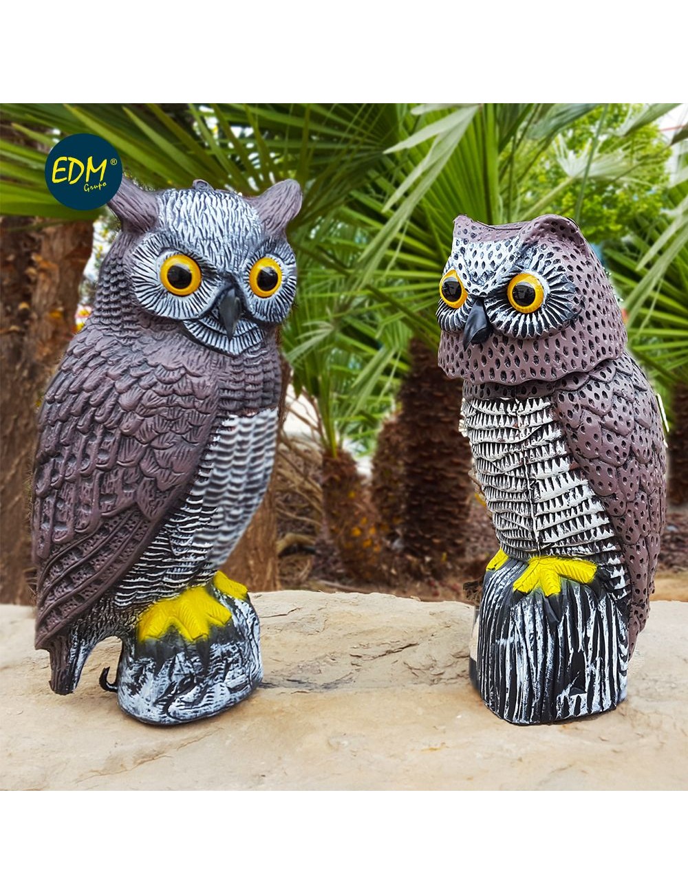 Buho con cabeza giratoria ahuyenta aves 20x38x16cm edm