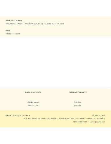 Ratonera "tabla" tamaño n°1, 4,8 x 11 x 1,2 cm, blister 2 uds