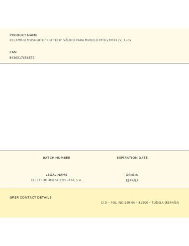 Recambio mosquito "bio tech" válido para modelo mt8 y mt812v, 3 uds