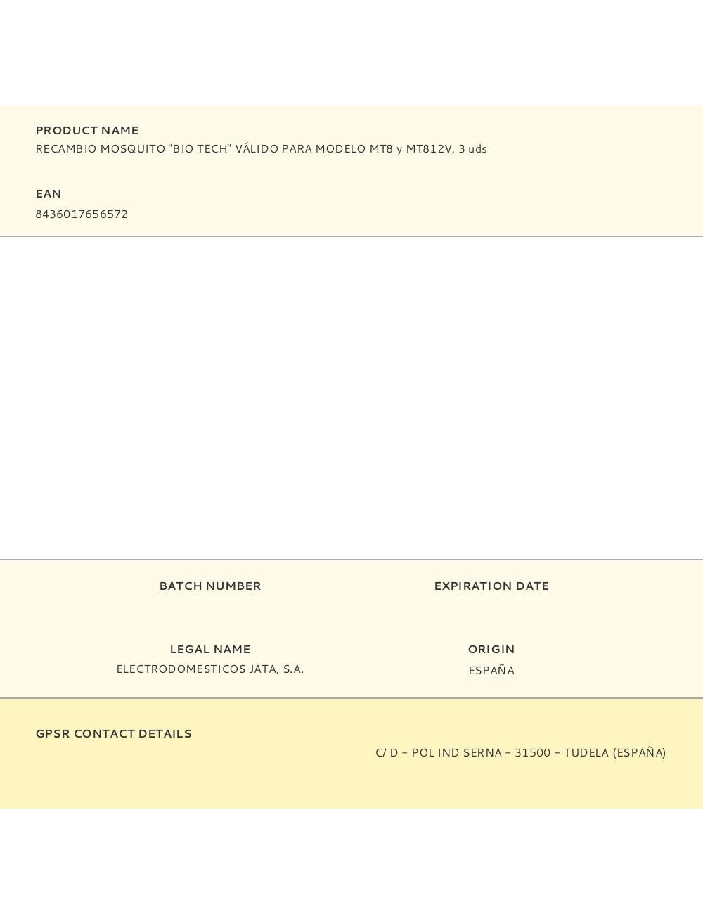 Recambio mosquito "bio tech" válido para modelo mt8 y mt812v, 3 uds