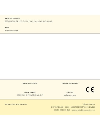 Espumador de leche con pilas 2 x aa (no incluidas)