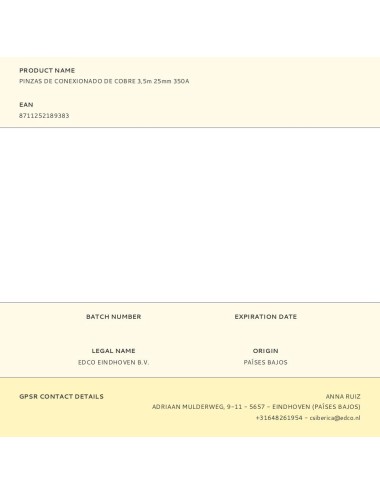 Pinzas de conexionado de cobre 3,5m 25mm 350a