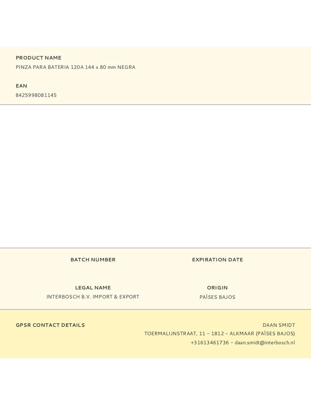 Pinza para bateria 120a 144 x 80 mm negra