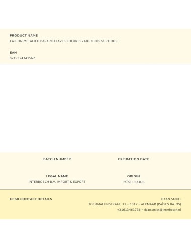 Cajetin metalico para 20 llaves colores / modelos surtidos