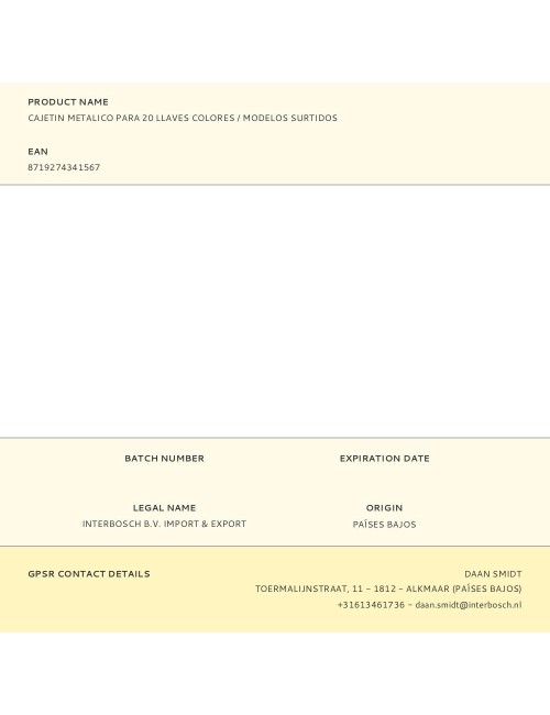 Cajetin metalico para 20 llaves colores / modelos surtidos