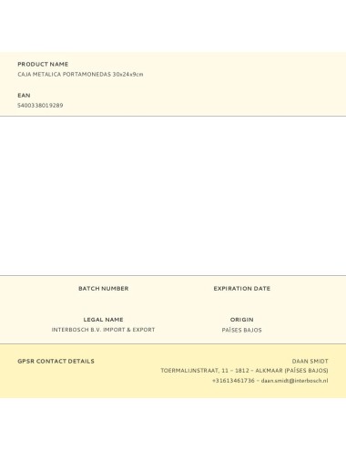 Caja metalica portamonedas 30x24x9cm