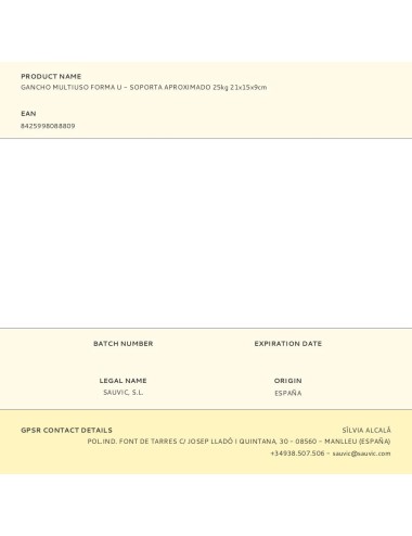 Gancho multiuso forma u - soporta aproximado 25kg 21x15x9cm