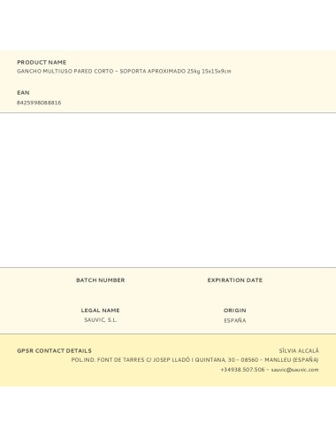 Gancho multiuso pared corto - soporta aproximado 25kg 15x15x9cm