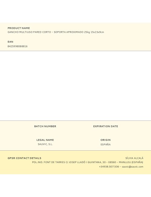 Gancho multiuso pared corto - soporta aproximado 25kg 15x15x9cm