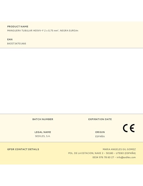 Manguera tubular h05vv-f 2 x 0,75 mm, negra euro/m