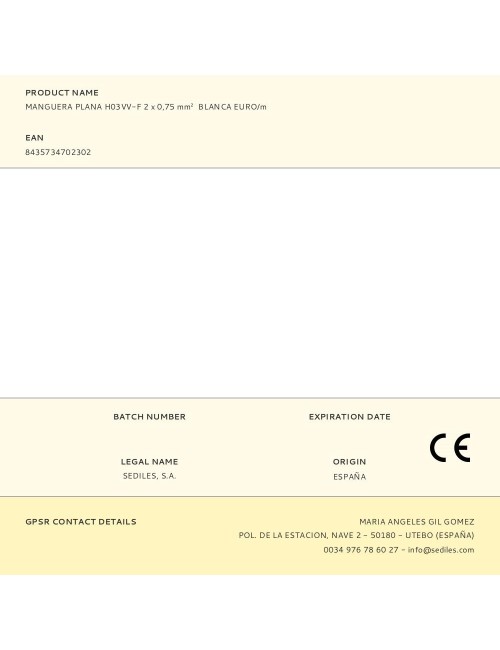 Manguera plana h03vv-f 2 x 0,75 mm blanca euro/m