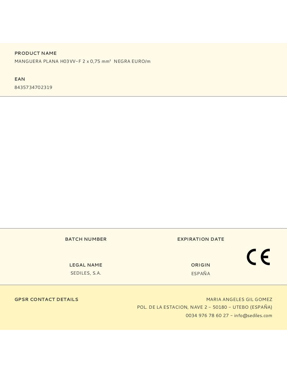 Manguera plana h03vv-f 2 x 0,75 mm negra euro/m