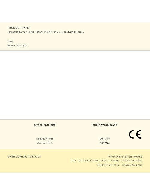 Manguera tubular h05vv-f 4 g 1,50 mm, blanca euro/m