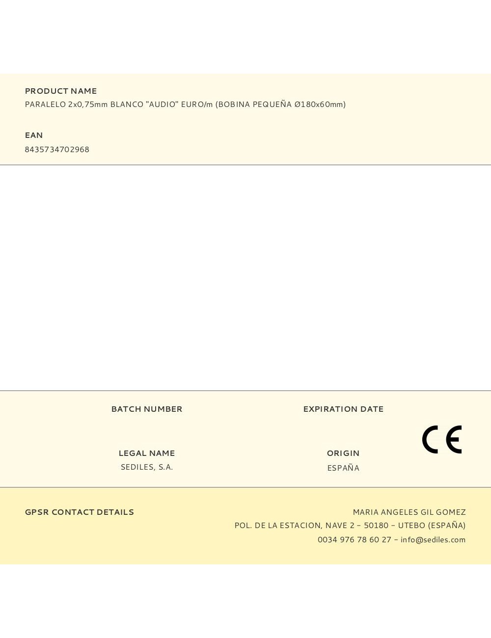 Paralelo 2x0,75mm blanco "audio" euro/m (bobina pequeña ø180x60mm)