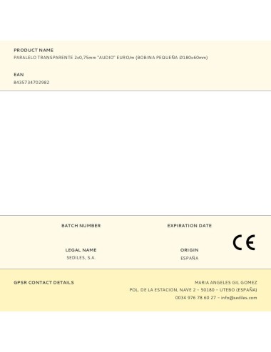 Paralelo transparente 2x0,75mm "audio" euro/m (bobina pequeña ø180x60mm)