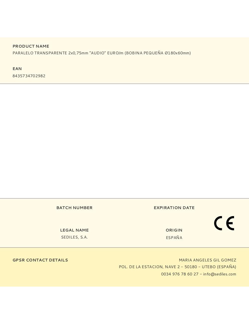 Paralelo transparente 2x0,75mm "audio" euro/m (bobina pequeña ø180x60mm)