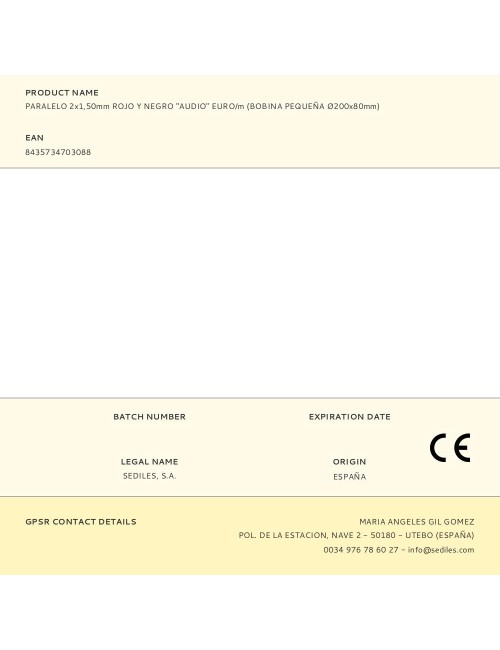 Paralelo 2x1,50mm rojo y negro "audio" euro/m (bobina pequeña ø200x80mm)