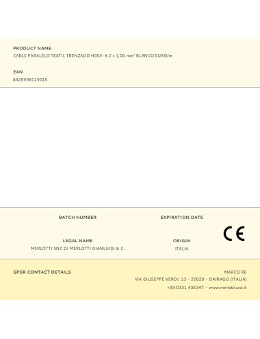 Cable paralelo textil trenzado h05v-k 2 x 1,00 mm blanco euro/m