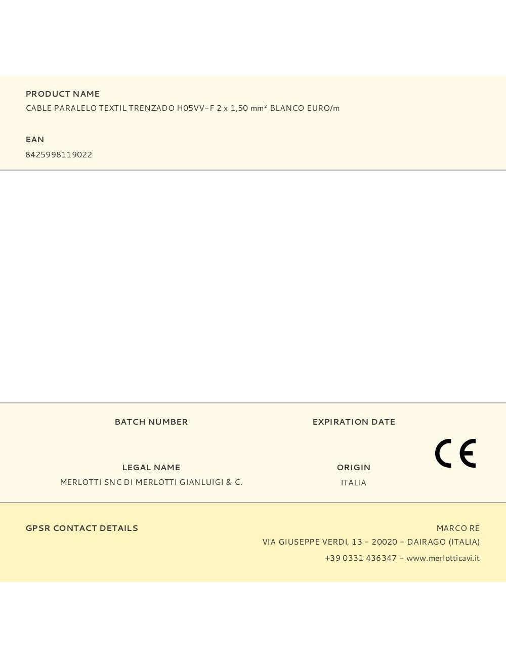 Cable paralelo textil trenzado h05vv-f 2 x 1,50 mm blanco euro/m