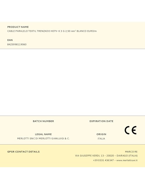 Cable paralelo textil trenzado h07v-k 3 g 2,50 mm blanco euro/m