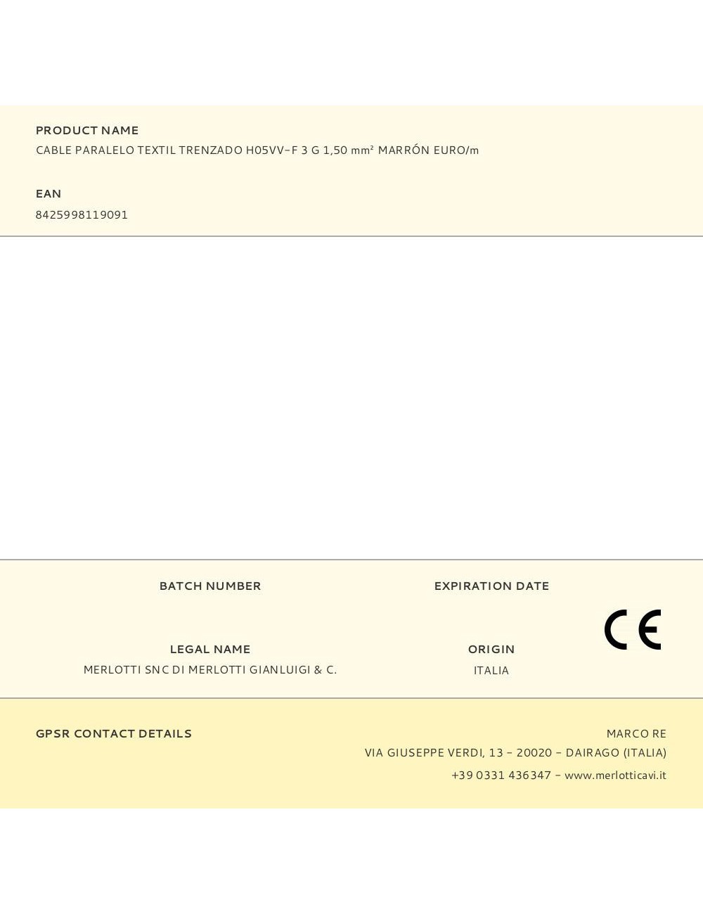 Cable paralelo textil trenzado h05vv-f 3 g 1,50 mm marrón euro/m