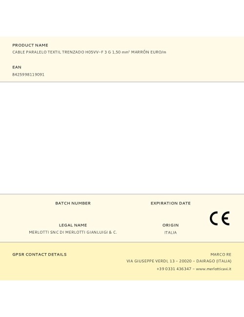 Cable paralelo textil trenzado h05vv-f 3 g 1,50 mm marrón euro/m