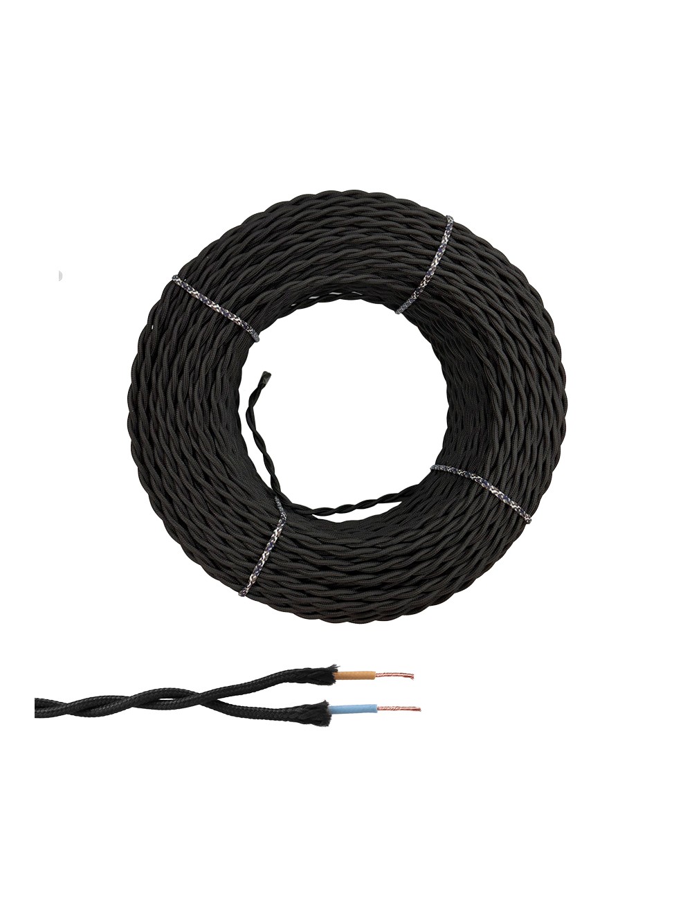 Cable paralelo textil trenzado h05vv-f 2 x 1,50 mm negro euro/m