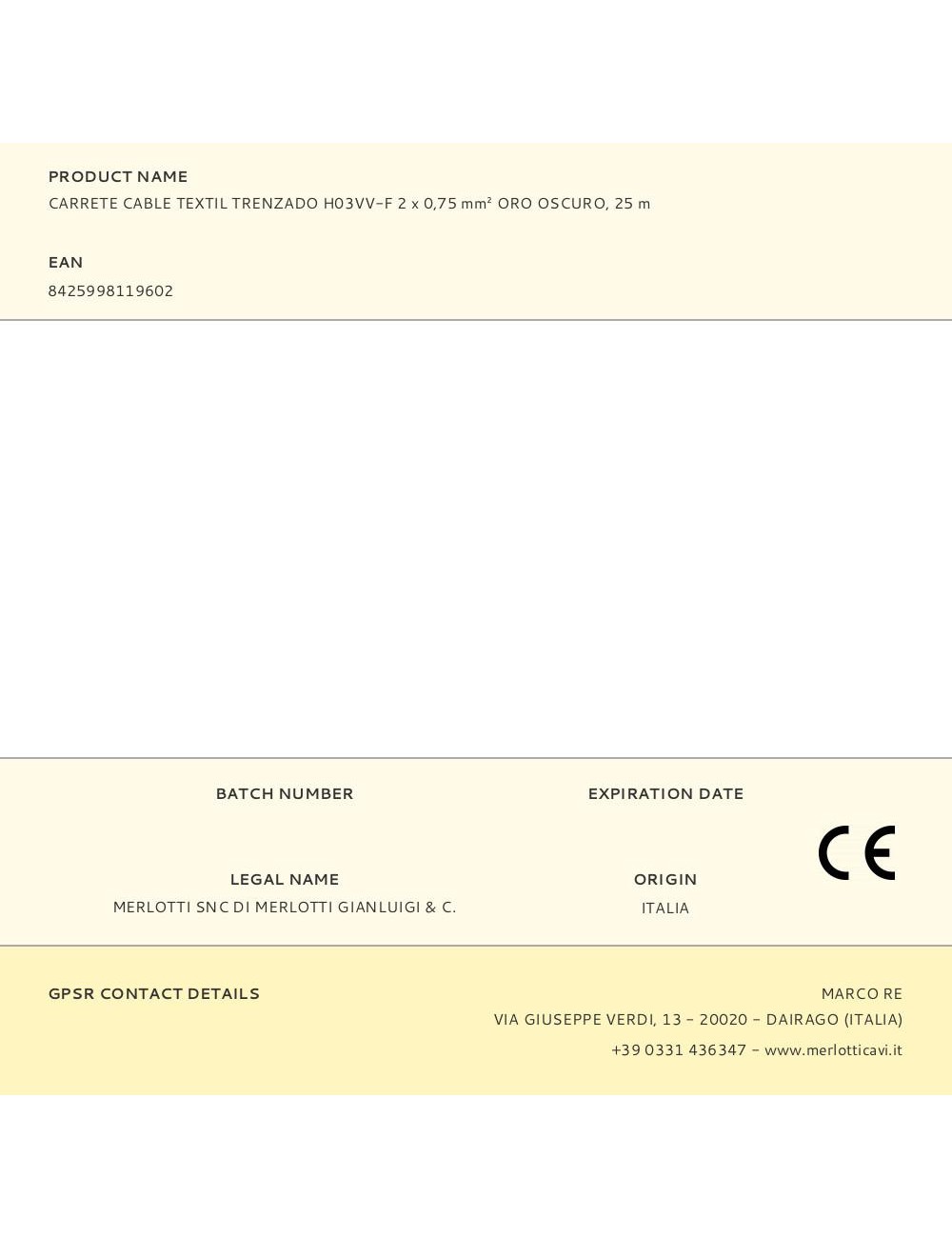 Carrete cable textil trenzado h03vv-f 2 x 0,75 mm oro oscuro, 25 m