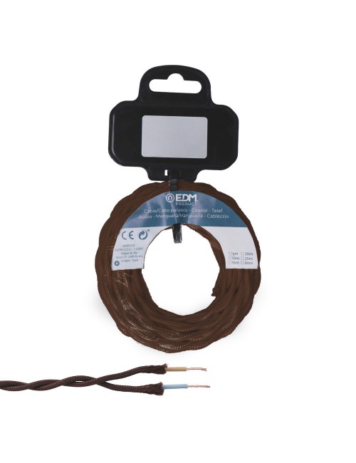 Carrete cable textil trenzado h03vv-f 2 x 0,75 mm marrón, 25 m