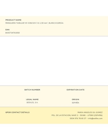 Manguera tubular vv-k06/1kv 3 g 1,50 mm, blanca euro/m