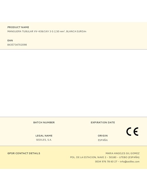 Manguera tubular vv-k06/1kv 3 g 2,50 mm, blanca euro/m